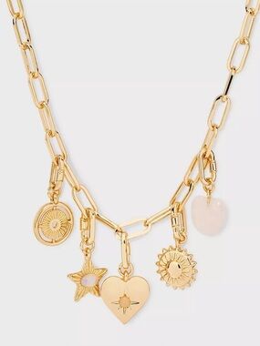 Universal Thread Gold-Tone Charm Station Necklace with Pink Heart Accent